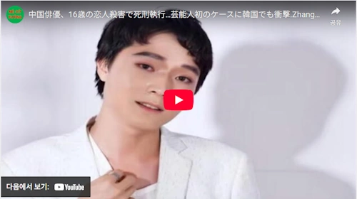 中国俳優、16歳の恋人殺害で死刑執行…芸能人初のケースに韓国でも衝撃 チャン·イヤン 张艺洋 Zhang Yin Yang