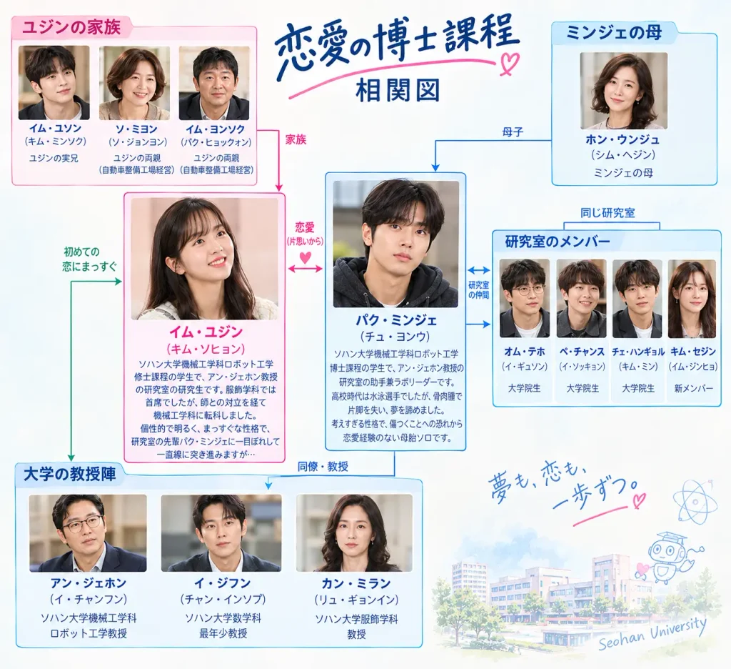 韓ドラ 恋愛の博士課程 キャスト一覧·相関図·ロケ地·配信 ドラマ「恋愛の博士課程」相関図